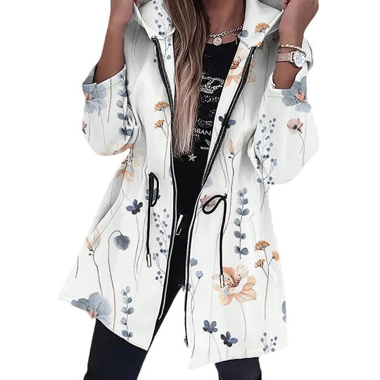 Damen Modische Parka mit floralen Akzenten und verstellbarem Bund EB