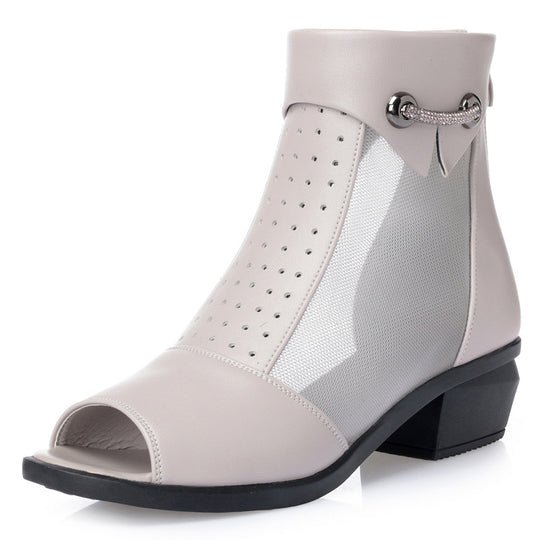Damen Cut-Out Stiefeletten mit Mesh-Einsatz und dekorativem Schmuckdetail EB