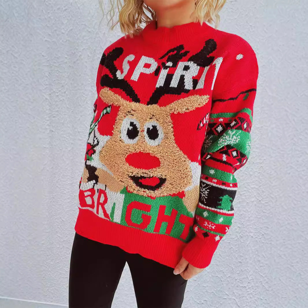 Damen festlicher Pullover mit weihnachtlichem Rentierdesign und lebhaften Farben EB