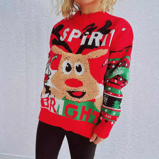 Damen festlicher Pullover mit weihnachtlichem Rentierdesign und lebhaften Farben EB