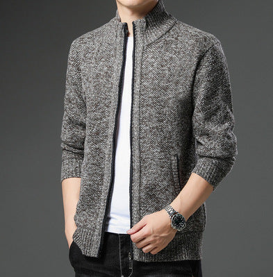 Herren lässige Strickjacke mit hohem Kragen und praktischem Reißverschluss EB