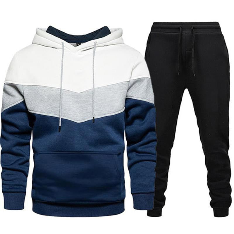 Herren nan zweifarbiges Hoodie-Joggingset mit Kängurutasche, tapered Jogginghose und doppellagiger Kapuze EB