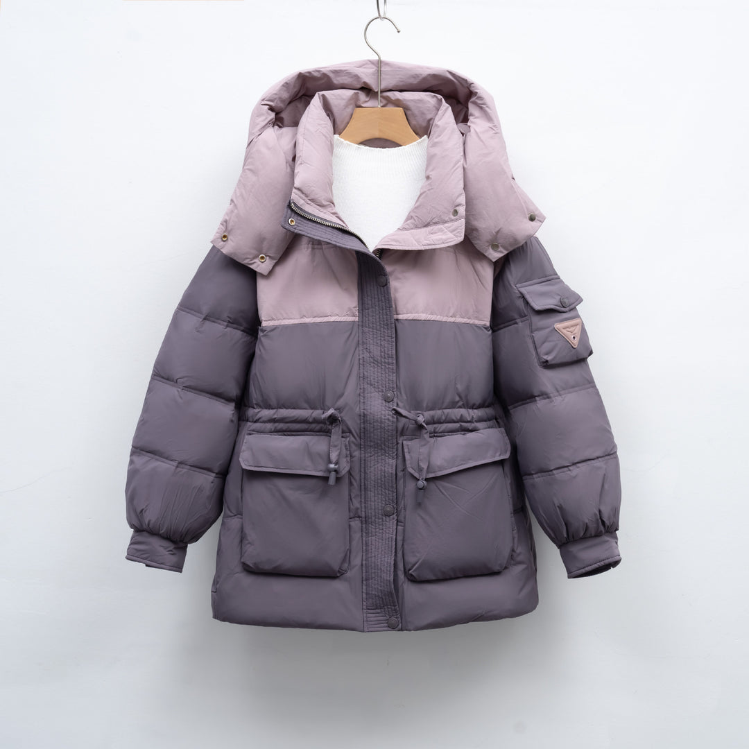 Damen modische Winterjacke mit funktionalen Taschen und großzügiger Kapuze EB