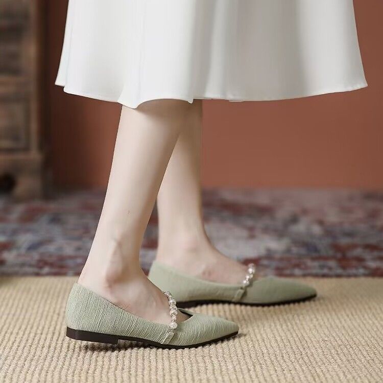 Damen elegante Ballerinas mit Perlenschmuck EB