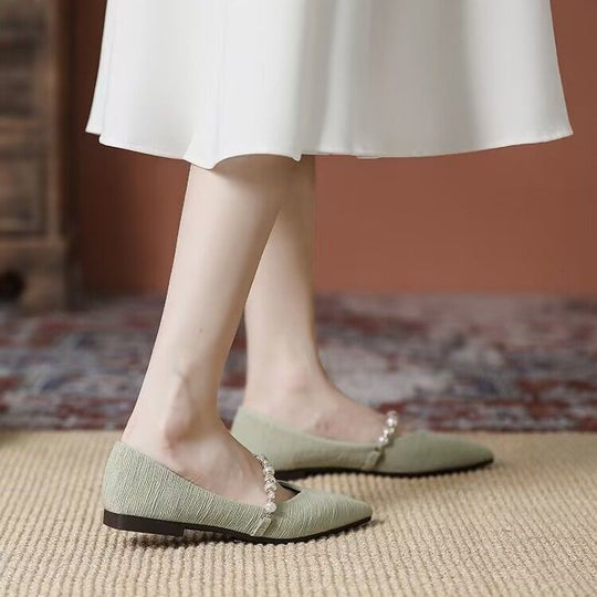 Damen elegante Ballerinas mit Perlenschmuck EB