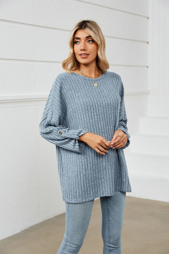 Damen lockeres Strickoberteil mit Baumwolldetail EB