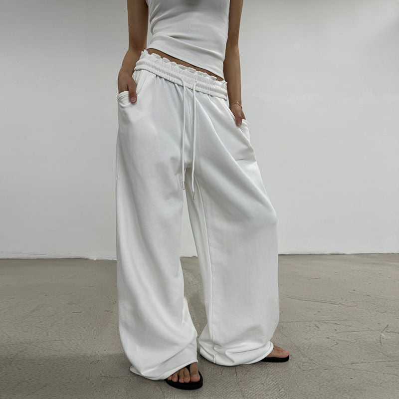 Damen nan weite High-Waist Loungehose mit gerafftem Bund und Kordelzug EB