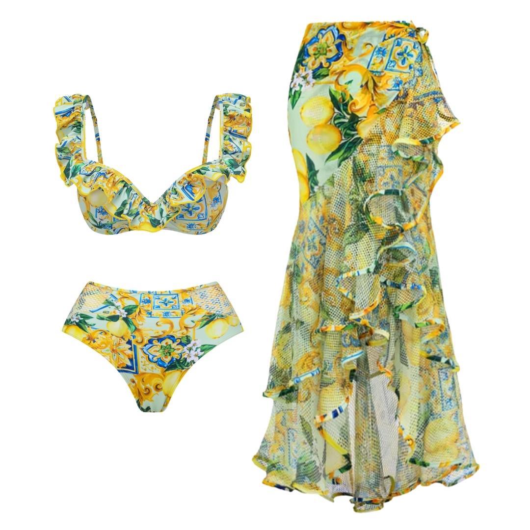 Damen Bikiniset mit elegantem Rüschendesign und maxi Rock EB