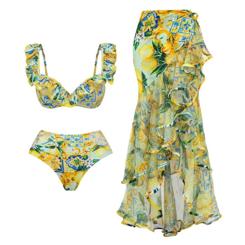 Damen Bikiniset mit elegantem Rüschendesign und maxi Rock EB