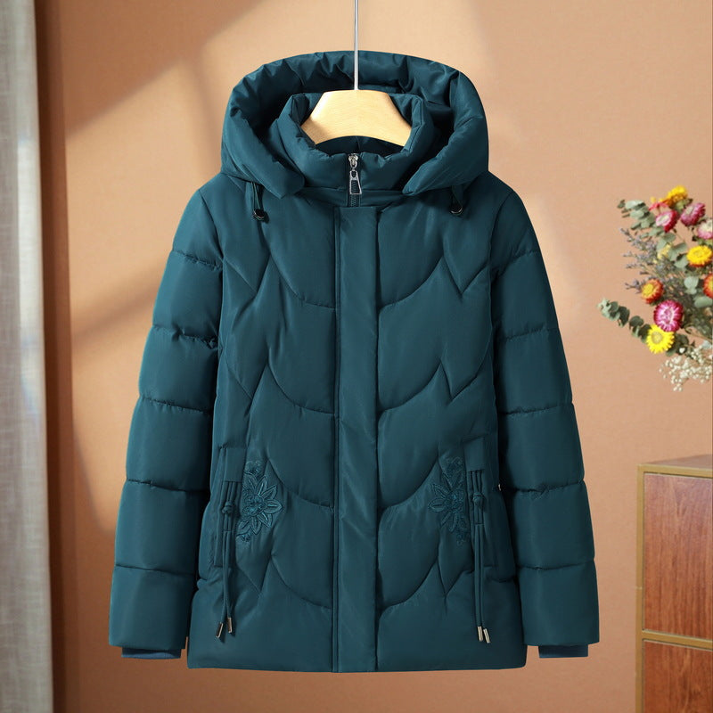 Damen nan gesteppte Thermo-Outdoorjacke mit ergonomischer Kapuze und floraler Taschenstickerei EB