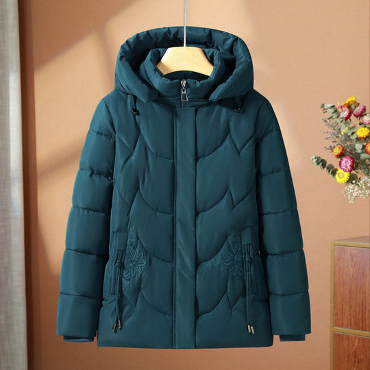 Damen nan gesteppte Thermo-Outdoorjacke mit ergonomischer Kapuze und floraler Taschenstickerei EB