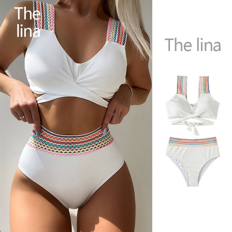 Damen Hochtaillierter Bikini mit stylischem Wickel-Design EB