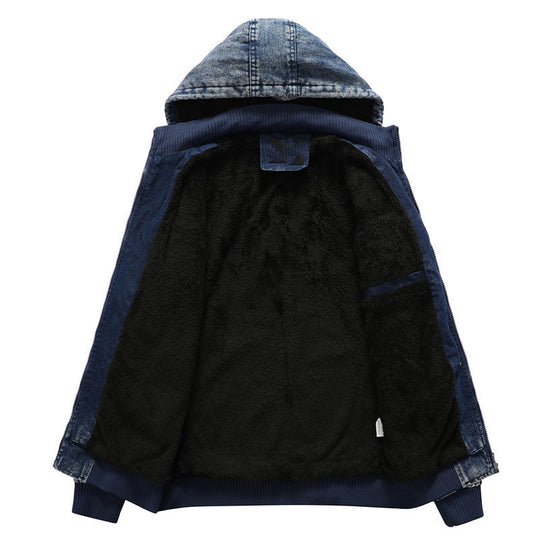 Herren gefütterte Jeansjacke mit Kapuze EB