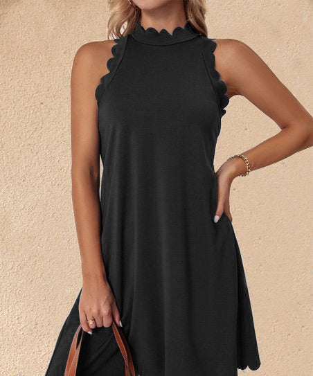 Damen Elegantes ärmelloses Freizeitkleid mit skulpturalem Ausschnitt EB