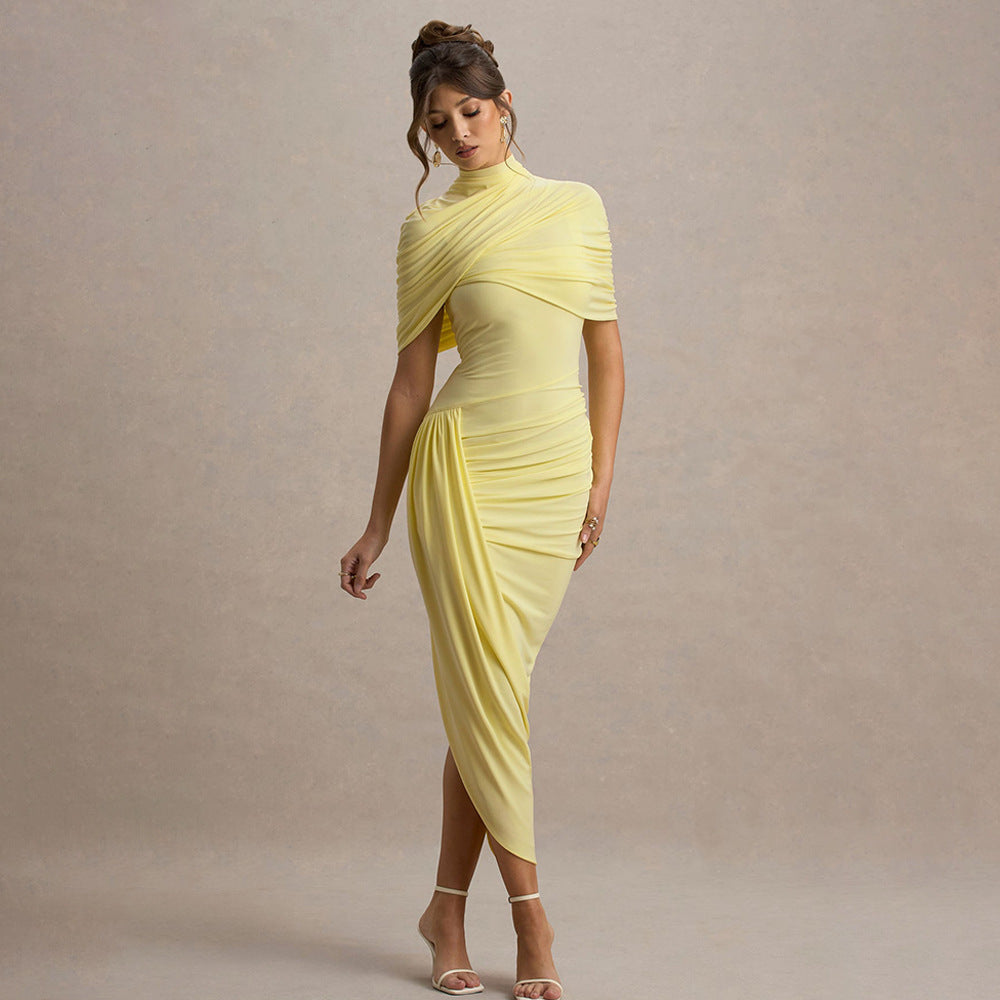 Damen Elegantes Maxi-Kleid mit asymmetrischen Rüschendetails EB