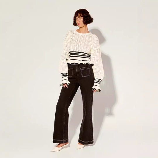 Damen lässiger Strickpullover mit Rüschendetails EB