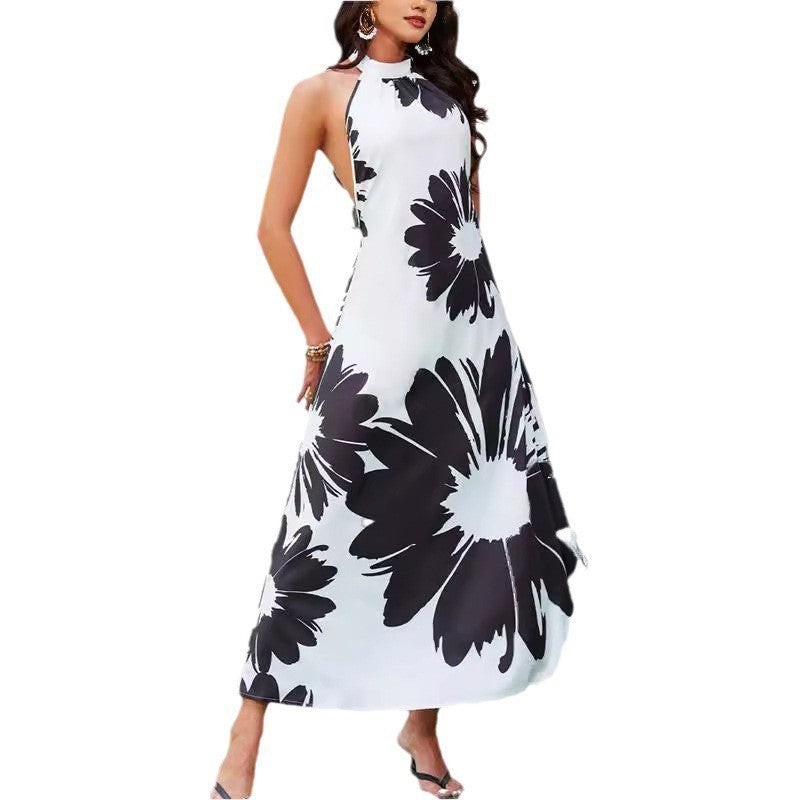 Damen Luftiges Maxikleid mit elegantem Blumenmuster und hochgeschlossenem Design EB