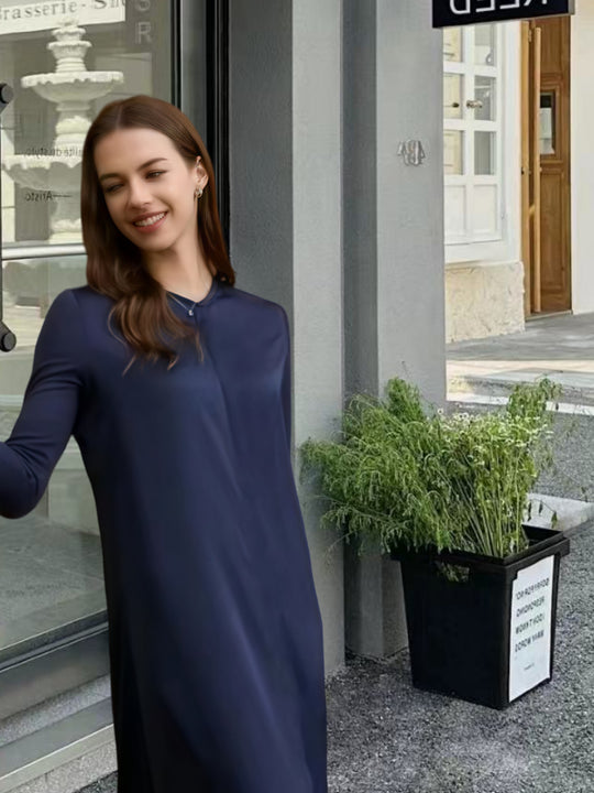 Damen Elegantes Langarm-Maxikleid mit schmeichelndem Schnitt und zeitlosem Design EB