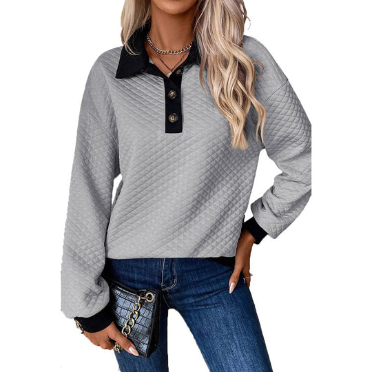 Damen oversized Stepp-Pullover mit klassischem Kragen und praktischen Knopfdetails EB
