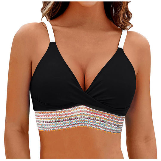 Damen Wickel-Bikini-Oberteil mit modischem Muster EB