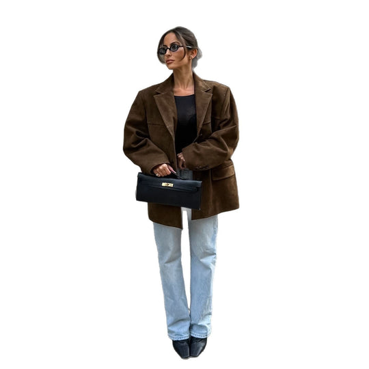 Damen Suede-Jacke im modernen Oversized-Stil EB
