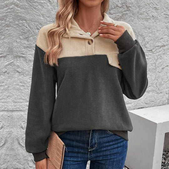 Damen Fleece-Pullover mit knopfbarem Kragen und praktischer Brusttasche EB