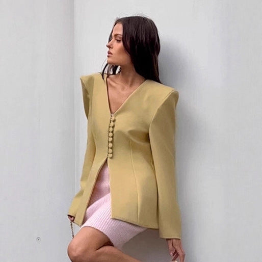 Damen Modischer Blazer mit asymmetrischem Schnitt und dekorativen Knöpfen EB
