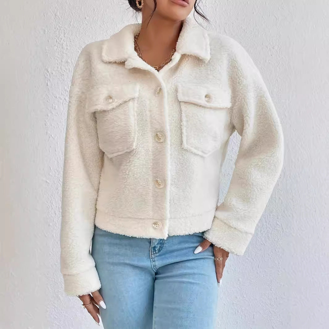 Damen Kuschelige Fleecejacke im stylishen Design mit Taschen EB