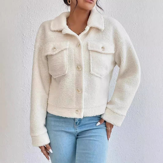 Damen Kuschelige Fleecejacke im stylishen Design mit Taschen EB