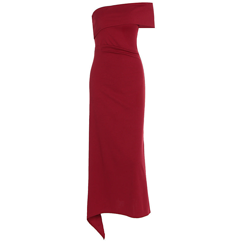 Damen Elegantes Maxikleid mit asymmetrischem Ausschnitt und raffiniertem Träger EB