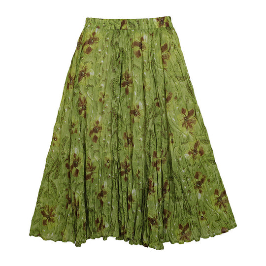 Damen  fein gefalteter Midirock mit Vintage Blumenprint und elastischem Taillenbund EB