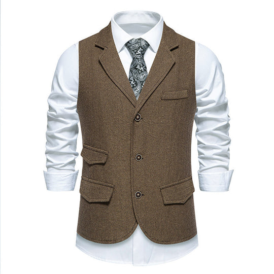 Herren elegante Anzugweste im klassischen Herringbone-Design mit praktischen Taschen EB 1758809564