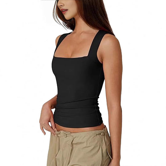 Damen eng anliegendes Tanktop mit quadratischem Ausschnitt und atmungsaktiver Struktur EB