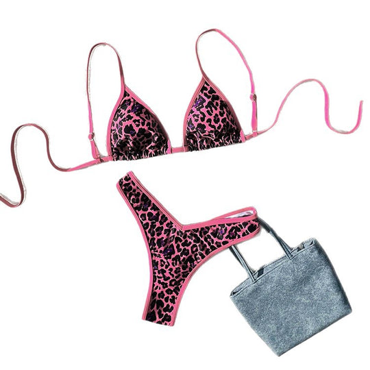 Damen Triangel-Bikini mit aufregendem Leopardenmuster und verstellbaren Trägern EB