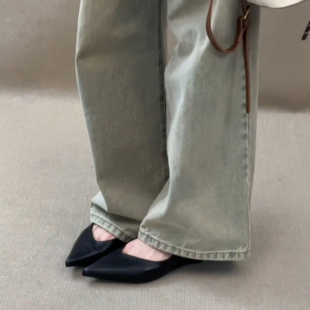 Damen elegante Slipper mit spitzem Zehenbereich und hochwertiger Lederoptik EB
