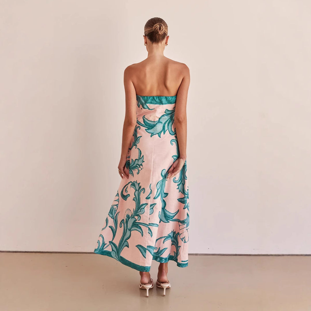 Damen Strapless Maxikleid mit floralem Design und elegantem A-Linien Schnitt EB