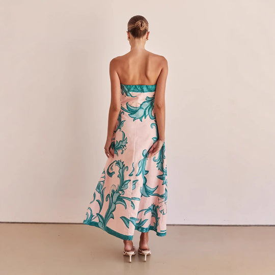 Damen Strapless Maxikleid mit floralem Design und elegantem A-Linien Schnitt EB
