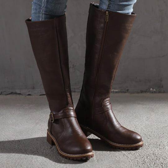 Damen Modische Stiefel mit eleganter Schnalle und robustem Profil EB