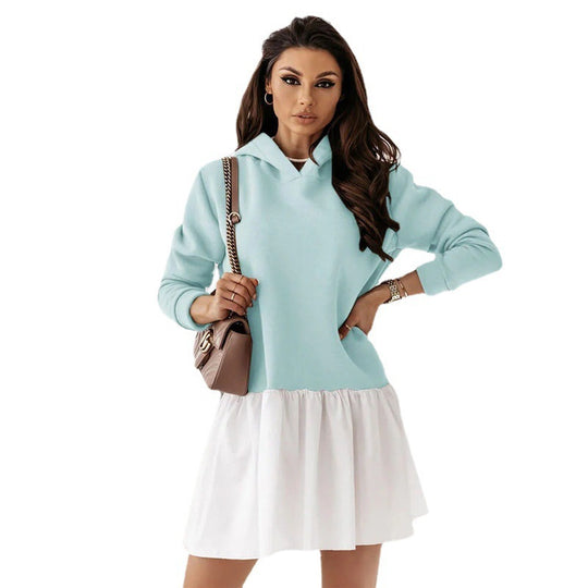 Damen Hoodie-Kleid mit modischem Rüschensaum EB
