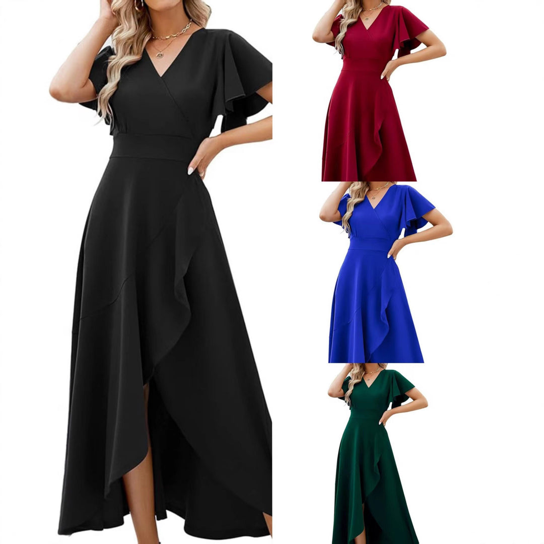 Damen Elegantes Maxikleid mit fließendem Rock und Rüschendetails EB