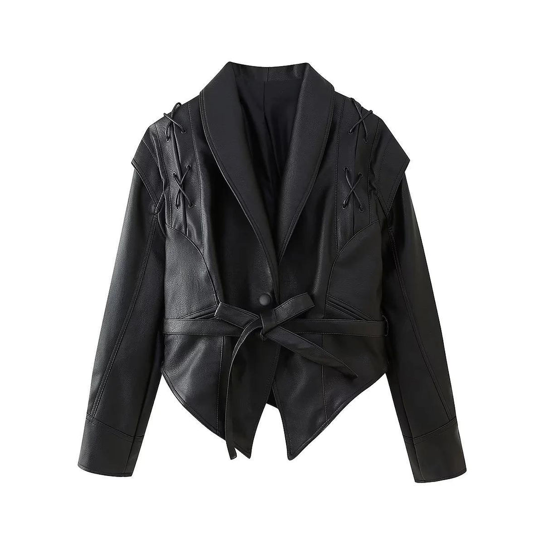 Damen modische Bikerjacke mit dekorativen Schnürdetails und eleganter Taillierung EB