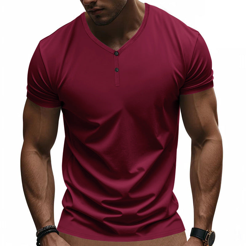 Herren Kurzarm Henley-T-Shirt mit strukturiertem V-Ausschnitt EB
