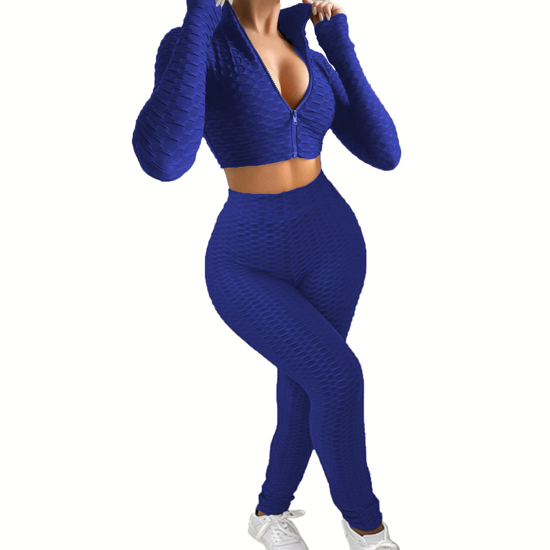 Damen Sportliches Zwei-Teiliges Set mit hochgeschlossenem Reißverschluss und strukturierter Oberfläche EB