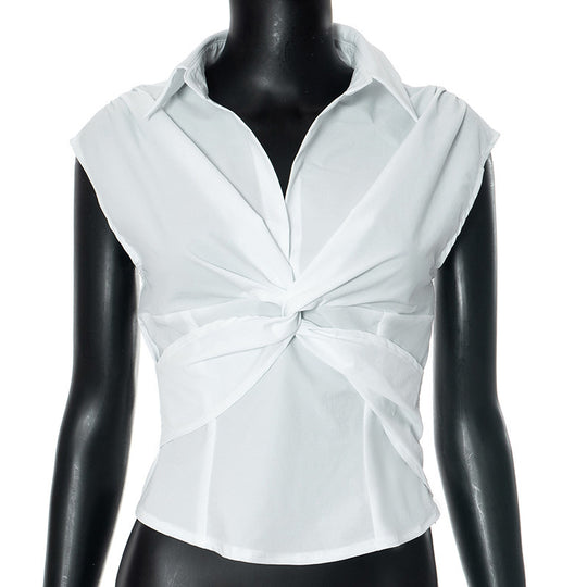 Damen elegante Kurzarmbluse mit knotenförmigem Design EB