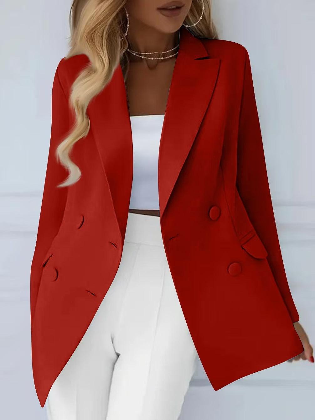 Damen Elegant taillierter Longblazer mit stoffbezogenen Knöpfen EB