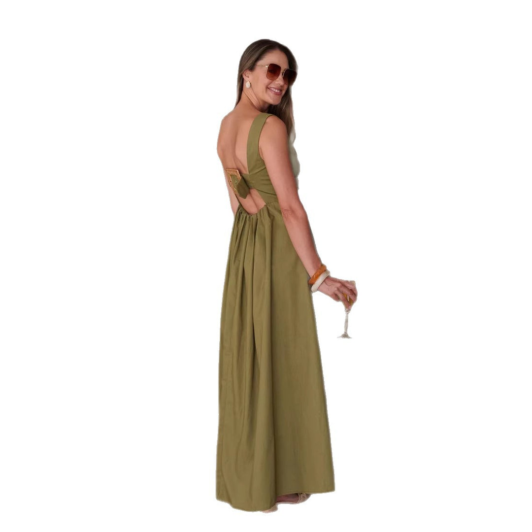 Damen Maxikleid mit schickem Knopfdesign und elegantem V-Ausschnitt EB