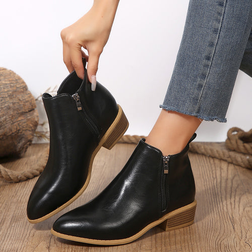 Damen nan schlanke Ankle-Boots mit seitlichem Reißverschluss, schmaler Spitzform und komfortablem Blockabsatz EB