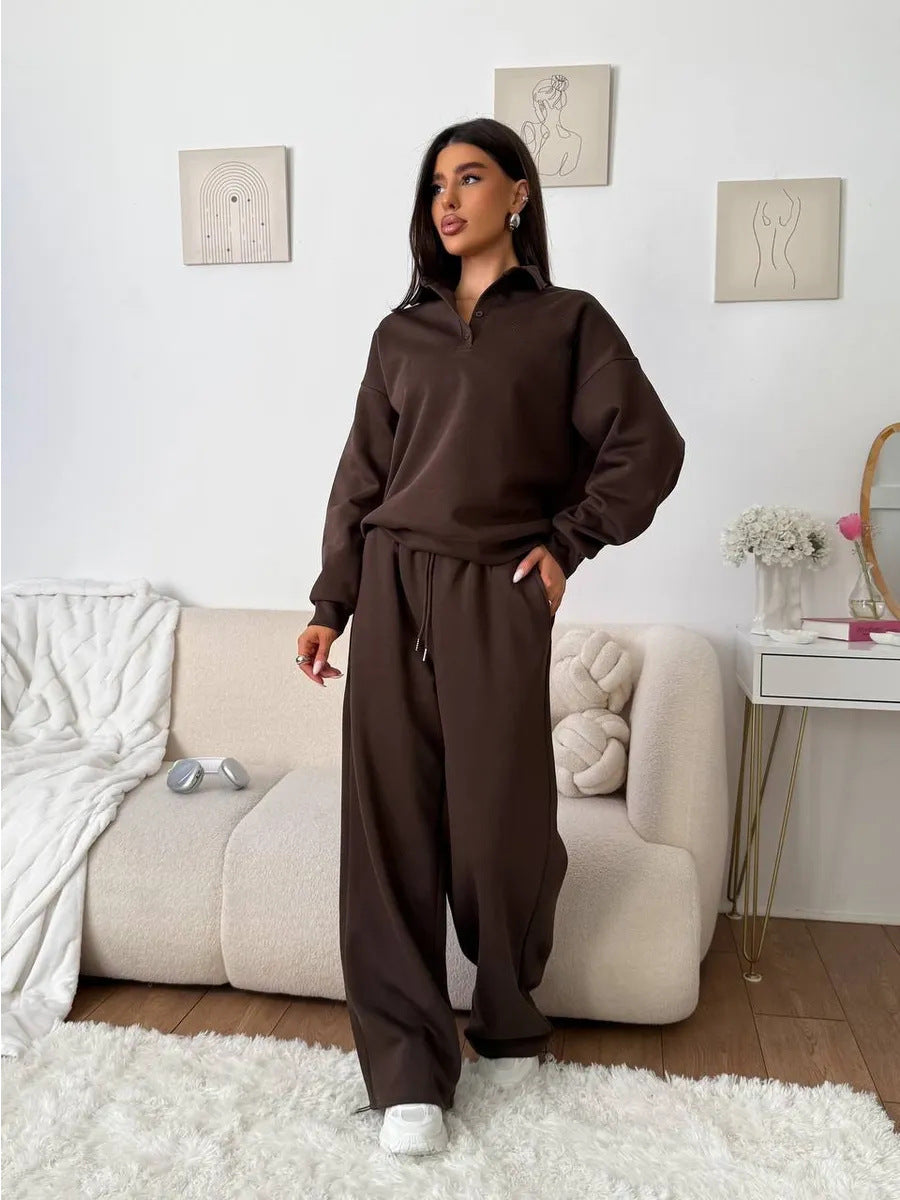 Damen weites Polo-Lounge-Set mit elastischem Tunnelzugbund und Wide‑Leg-Jogginghose Eichborn Berlin