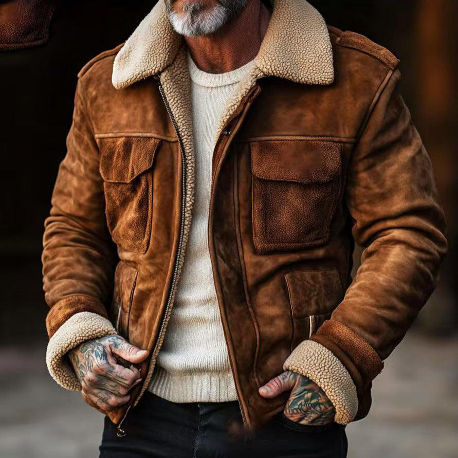 Herren jacke mit warmem Sherpa-Futter und praktischen Taschen EB