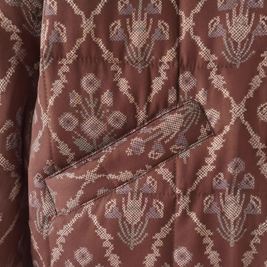 Damen gesteppte Übergangsjacke mit floralem Design und praktischen Taschen EB